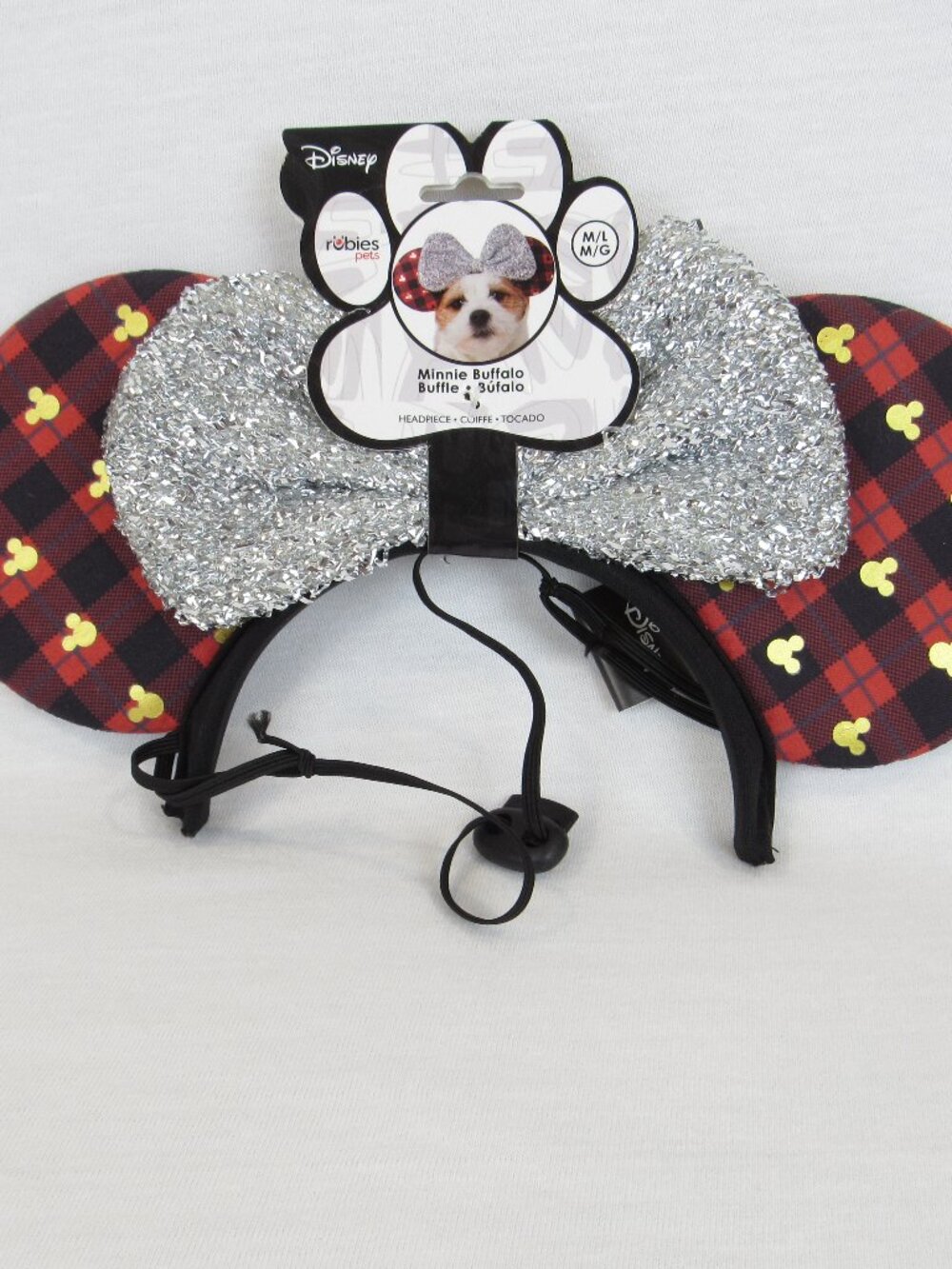 Dog Disney Rubies Pets Buffalo Plaid Minnie Ears Pooch Headpiece Size M/L